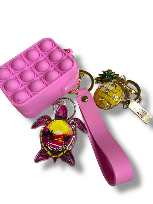Set of 3 Key Rings Keychains Wristlet Pineapple Turtle Palm Beach