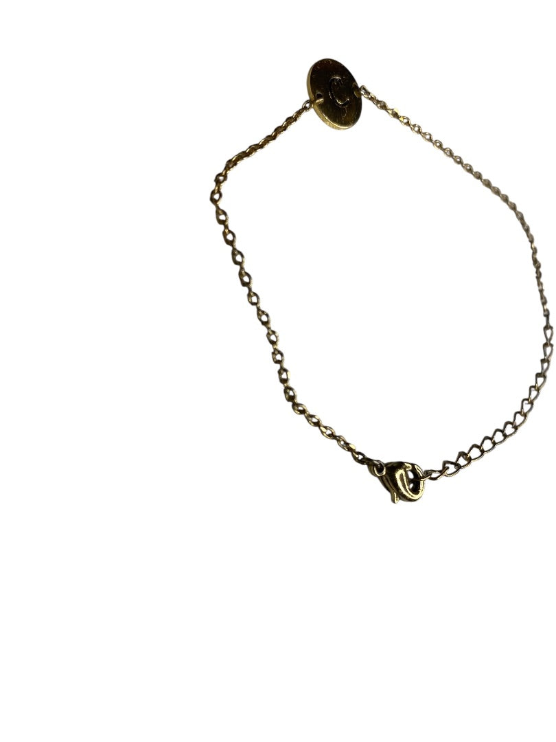 Delicate Goldtone Chain Bracelet "C" Charm Medal 5.5-7.5"