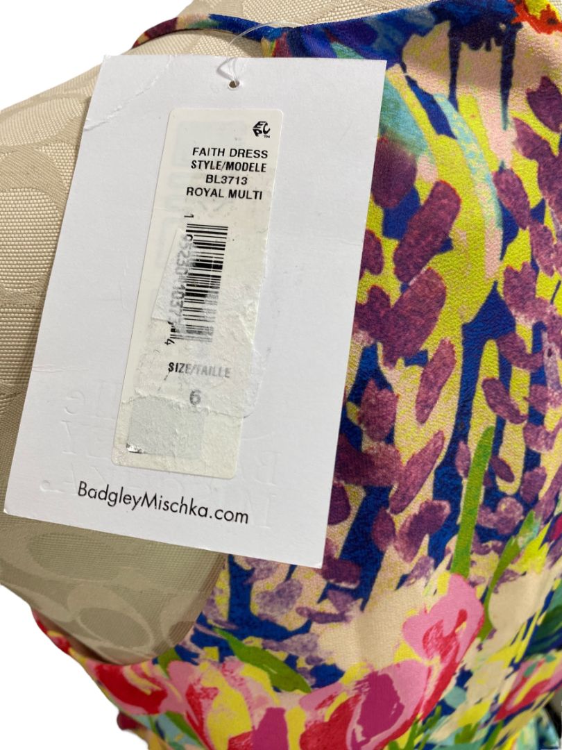 Size 6 Badgley Mischka Belle New Faith Dress Royal Multicolor Floral MSRP $199