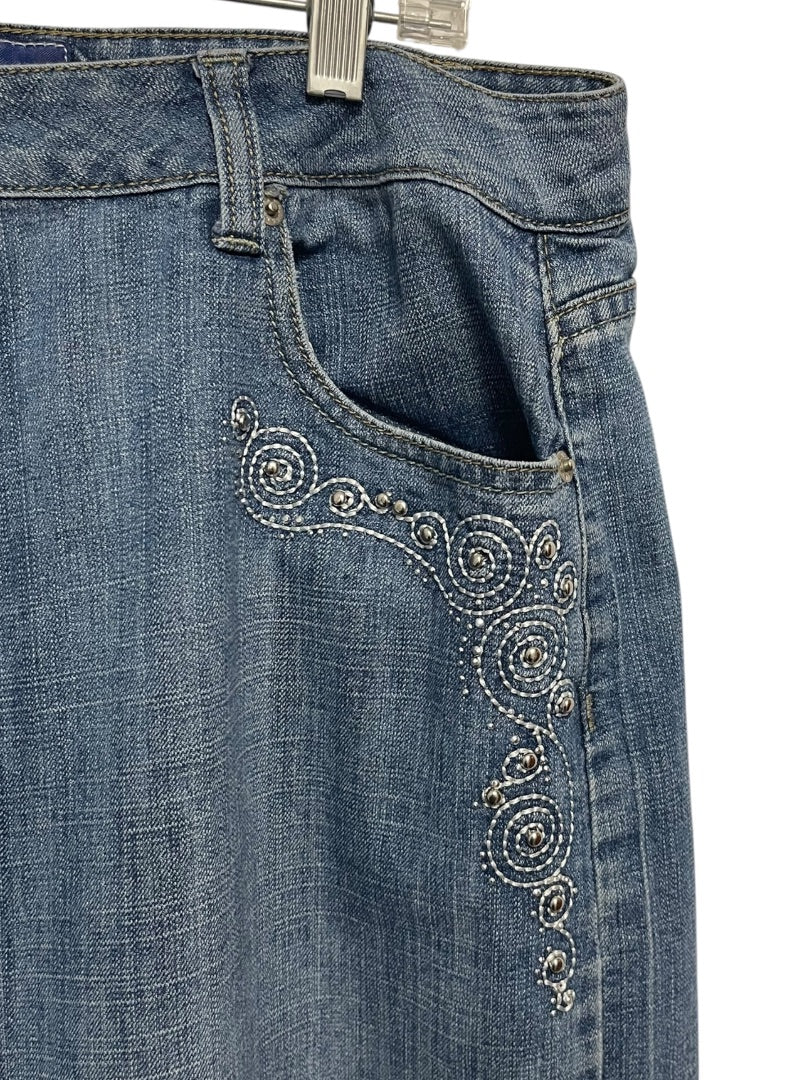 Size 16W Mwah Jeans Denim Skirt Midi Y2K Embellished Pockets