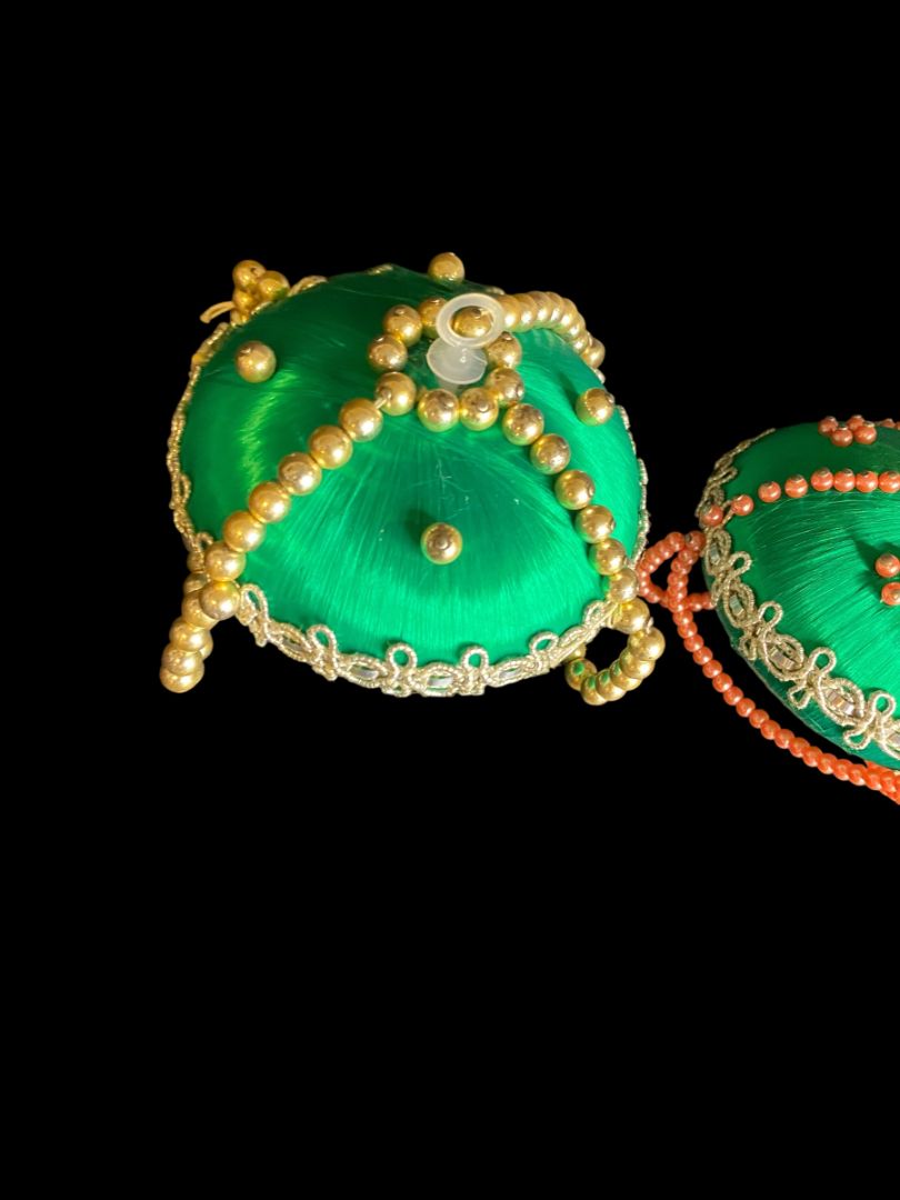 Set of 2 Vintage Christmas Ornament Satin Spun Beaded 3" Diameter