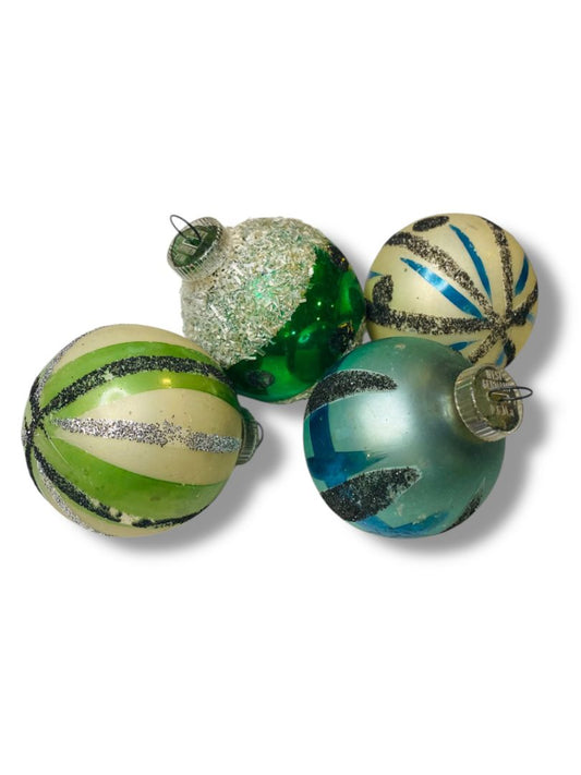 Vintage West Germany Glass Christmas Ornaments 2" Blue Green