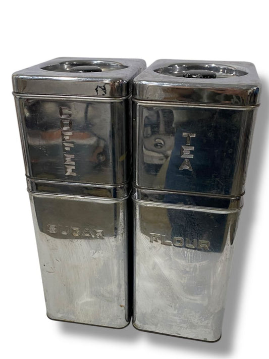 Vintage Lincoln Beautyware MCM Canisters Set of 4 Coffee Tea Flour Sugar Chrome