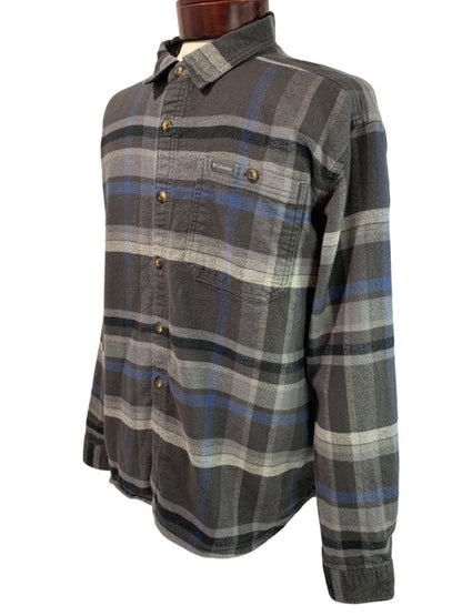 XL Columbia Mens Pitchstone Heavy Weight Flannel Shirt Gray Plaid