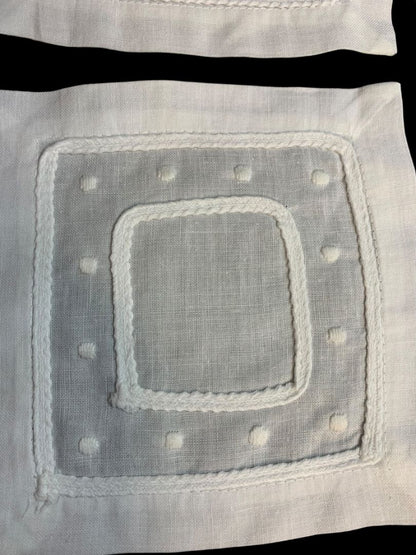 Vintage Cocktail Napkins Set of 6 White Dots Trim 5.5"