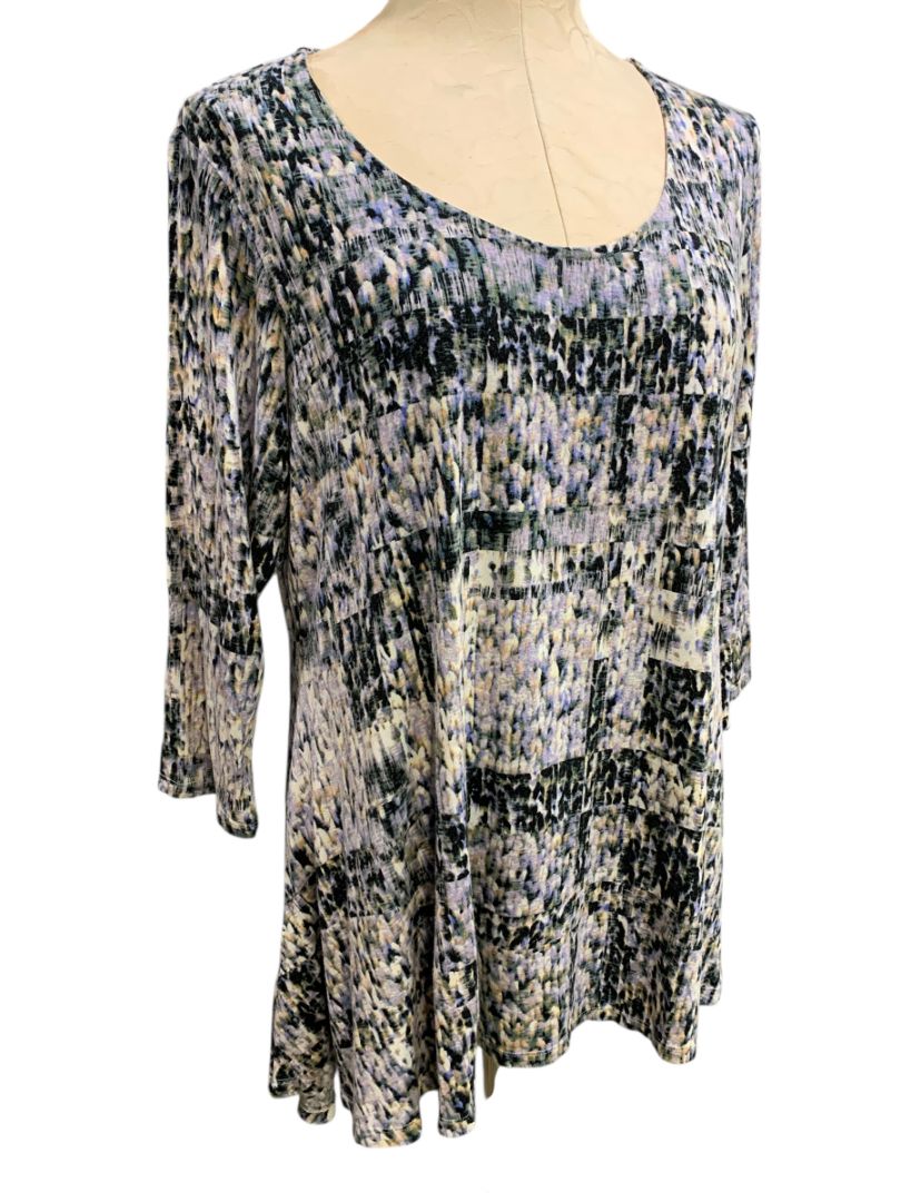 Size 1X Rose & Olive Womens Print Scoop Neck Tunic 3/4 Sleeve