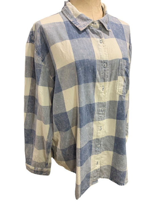 XL Berkley Jensen Womens Blue White Casual Button Up Shirt