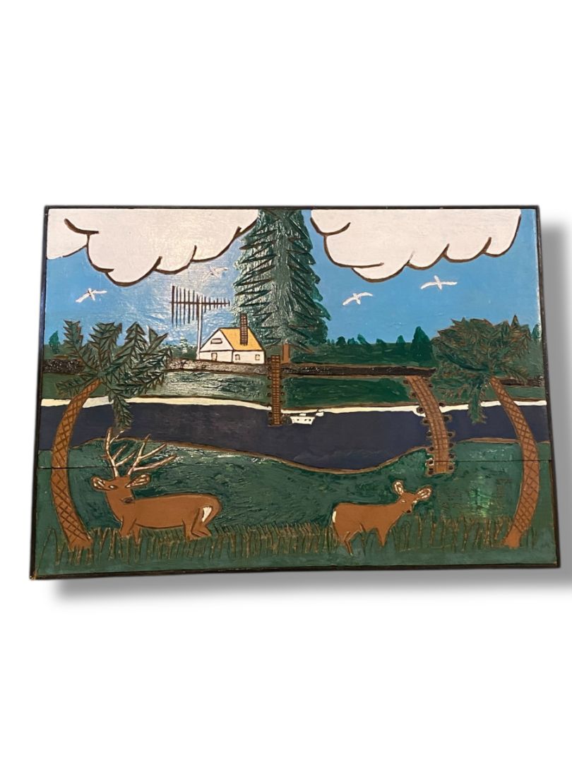 Vintage Carved Wooden Nature Scene Enameled Paint 22" x 16"