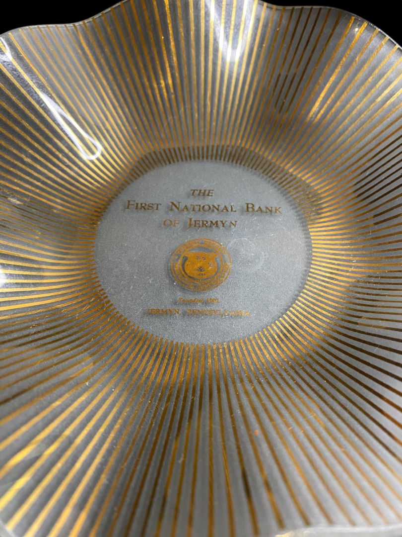 Vintage Glass Ruffle Bowl First National Bank of Jermyn 6.5"