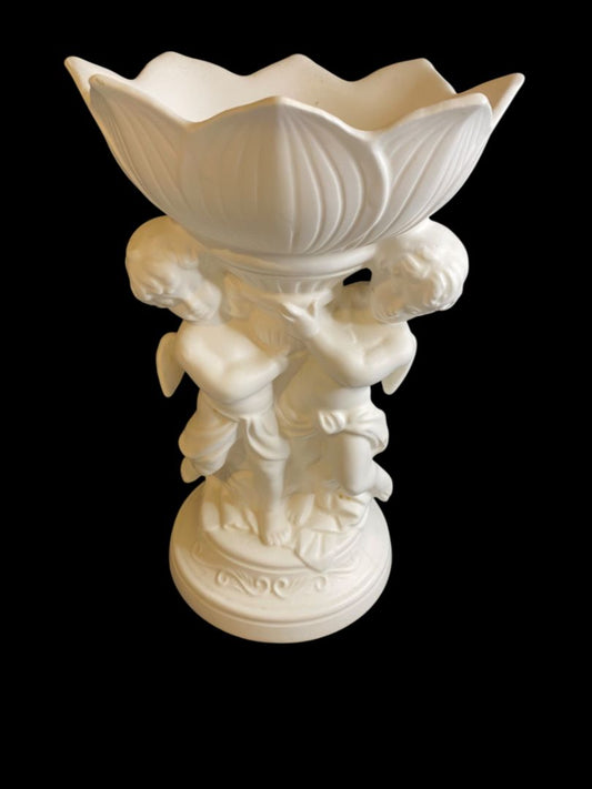 1960s Rubens Centerpiece Planter Cherubs 9" White Porcelain