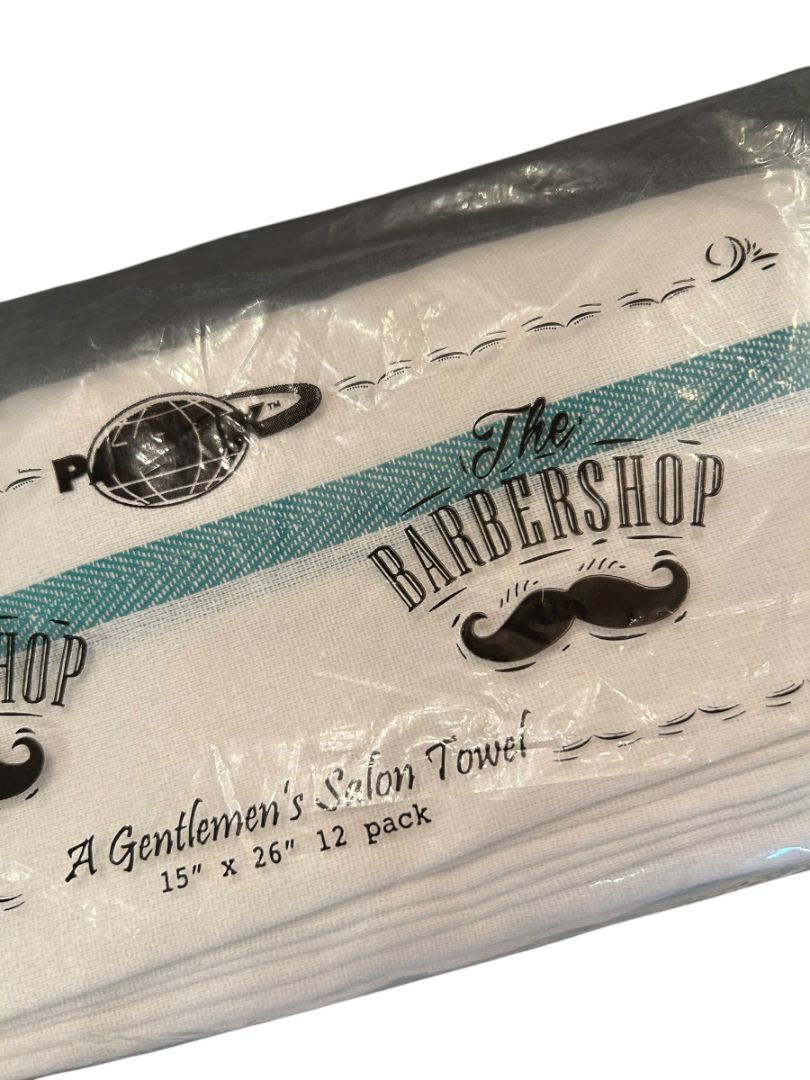 The BarberShop Lot of 17 Gentlemans Salon Towels 15" x 26" White Teal