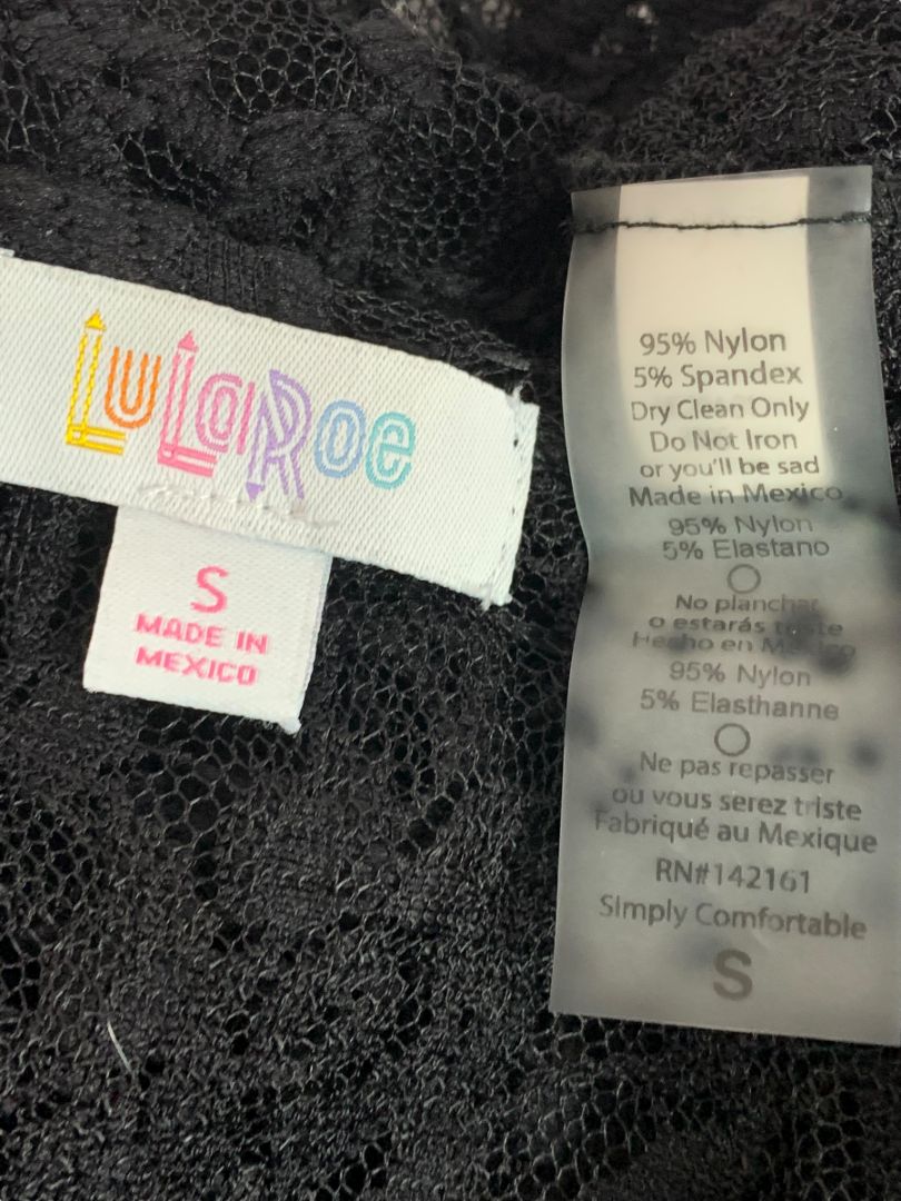 Small LulaRoe Womens Sarah Duster Cardigan Black Stretch Lace