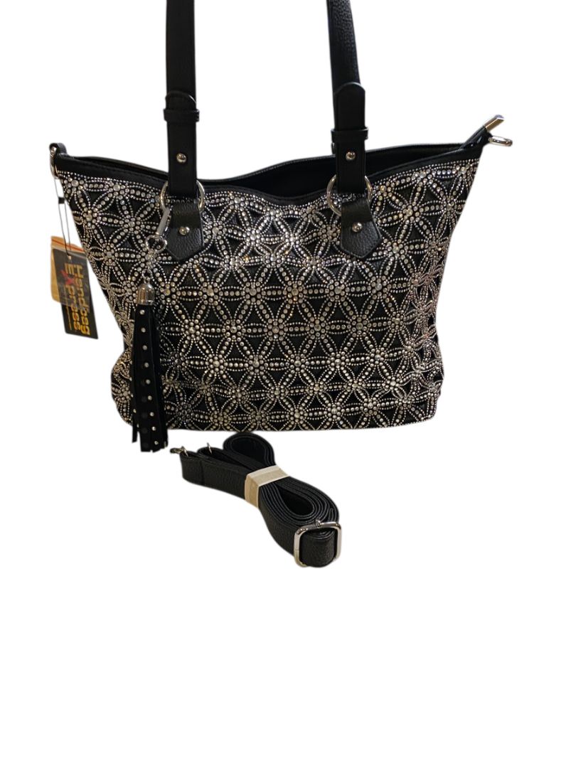 New Black Handbag Tote Rhinestone Bling Detachable Shoulder Strap