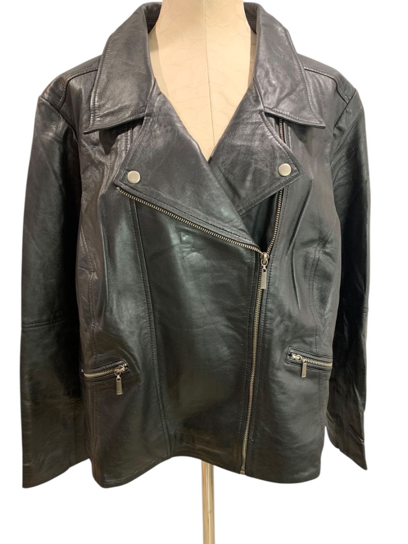 Size 22W Jessica London Womens Black Leather Moto Jacket