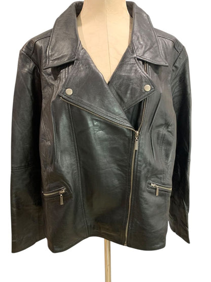 Size 22W Jessica London Womens Black Leather Moto Jacket