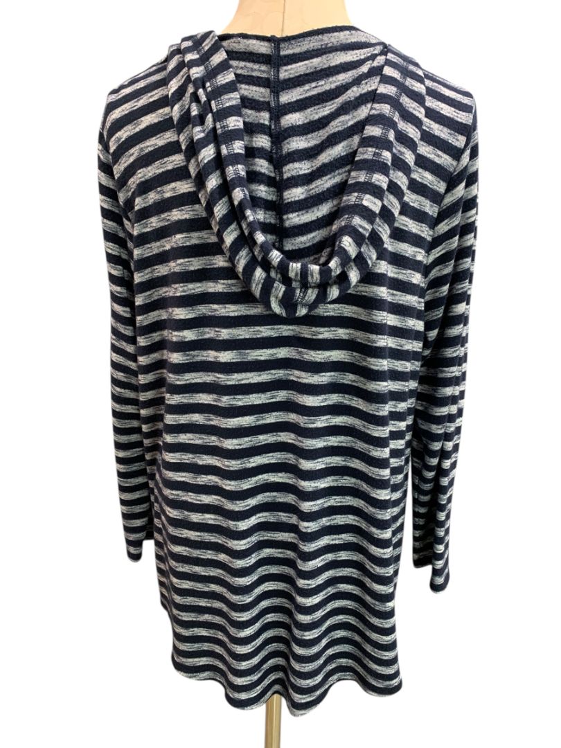 Size 18/20 Avenue Womens Navy Blue Hooded V-Neck Tshirt Long Sleeve