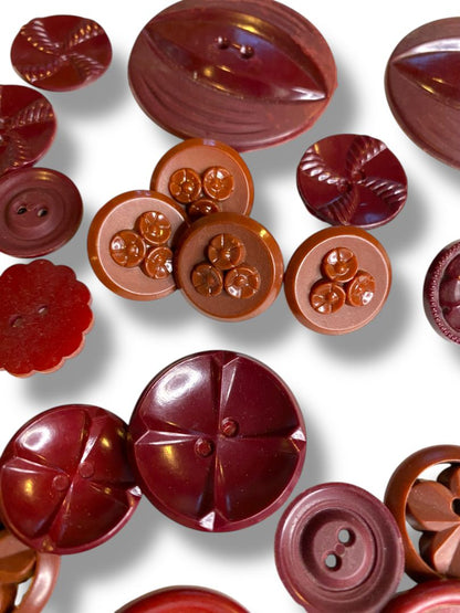 Lot of 36 Midcentury Buttons Assorted Burgundy Brown Styles Craft Sew