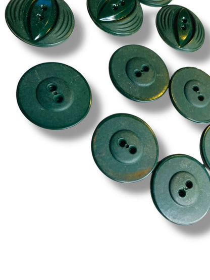 Lot of 11 Midcentury Buttons Assorted Dark Green Plastic Styles Craft Sew 1"