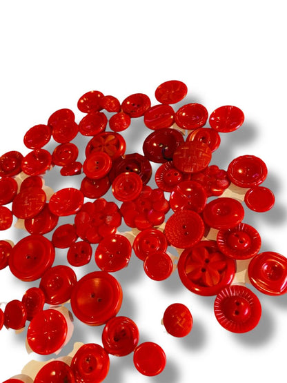 Lot of 74 Midcentury Red Plastic Buttons Assorted Shapes Sizes Craft Sew