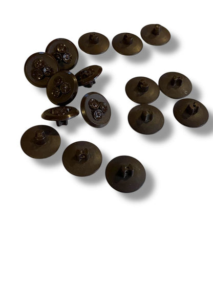 Set of 16 Midcentury Black Plastic Buttons  Floral Craft Sew .8" Diameter