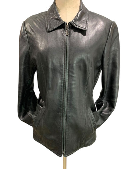 Large Adler Collection Womens Black Lamb Skin Zip Up Coat Jacket