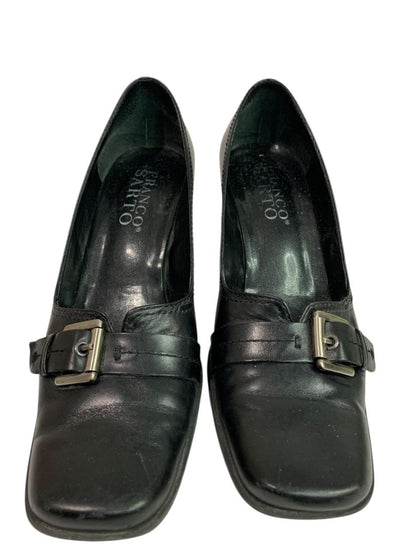 Size 7.5 Franco Sarto Womens Leather Silvertone Buckle 2.5" Block Heel
