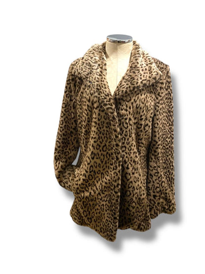 Size Medium Calvin Klein Womens Faux Fur Plush Animal Print Coat Pockets