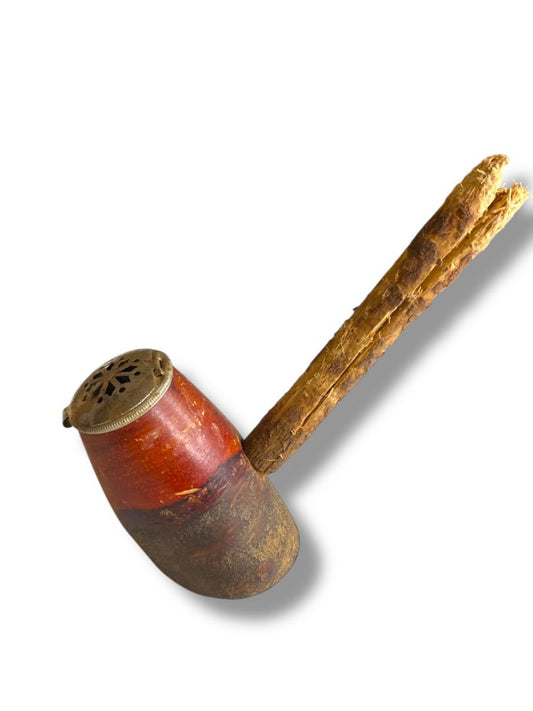 Decorative Vintage Wood and Twig Pipe with Smoke Screen France