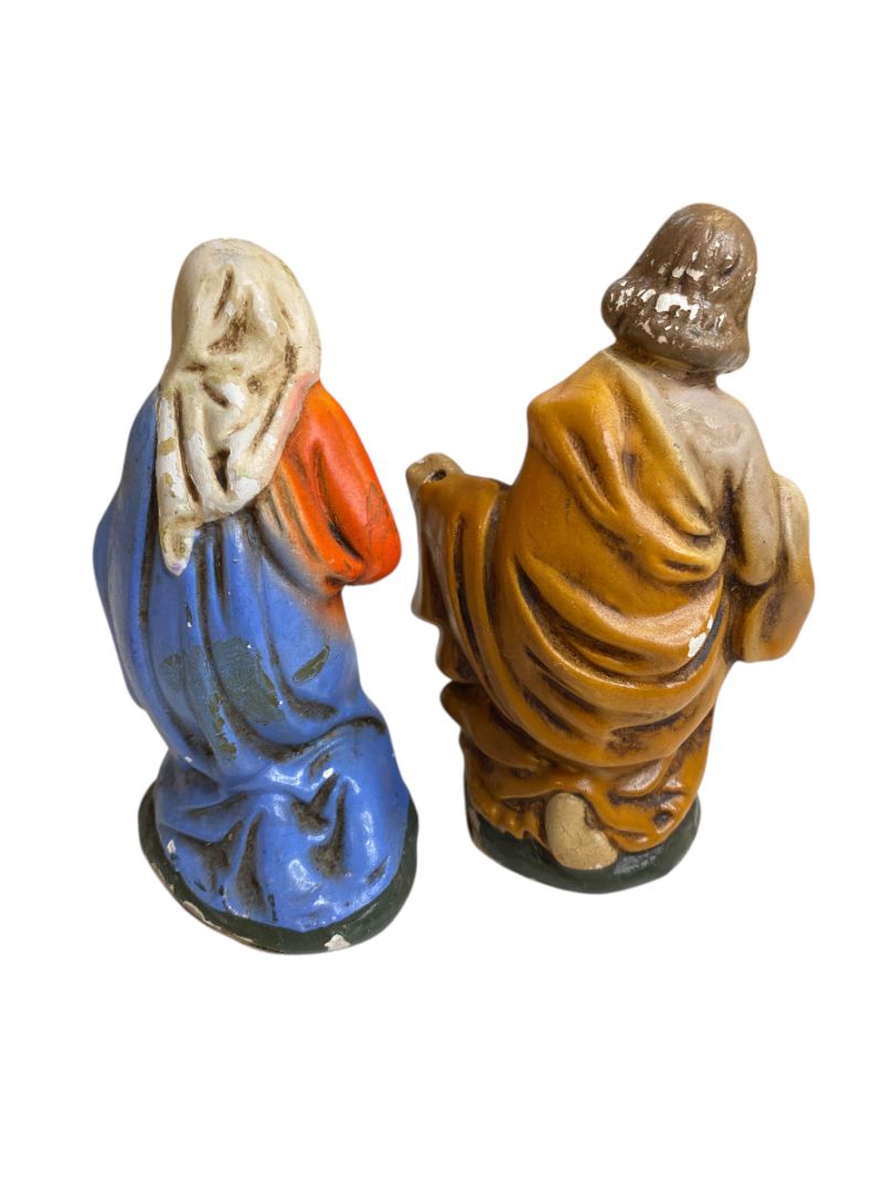 Vintage Mary and Joseph Hollow Plaster Nativity Figurine Western Germany 4"