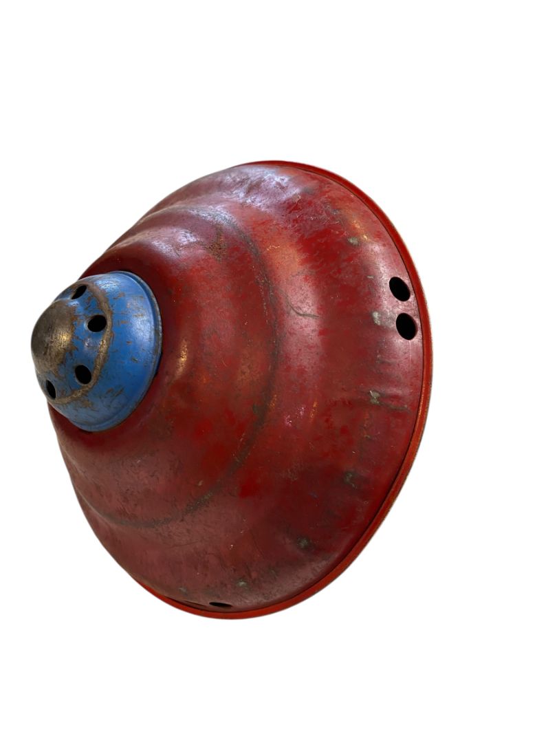 Vintage 5.5” Tin Litho Spinning Top Children Made in USA Wood Handle Works