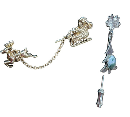 Goldtone and Silvertone Christmas Stick Pins Santa Tree 2.25"