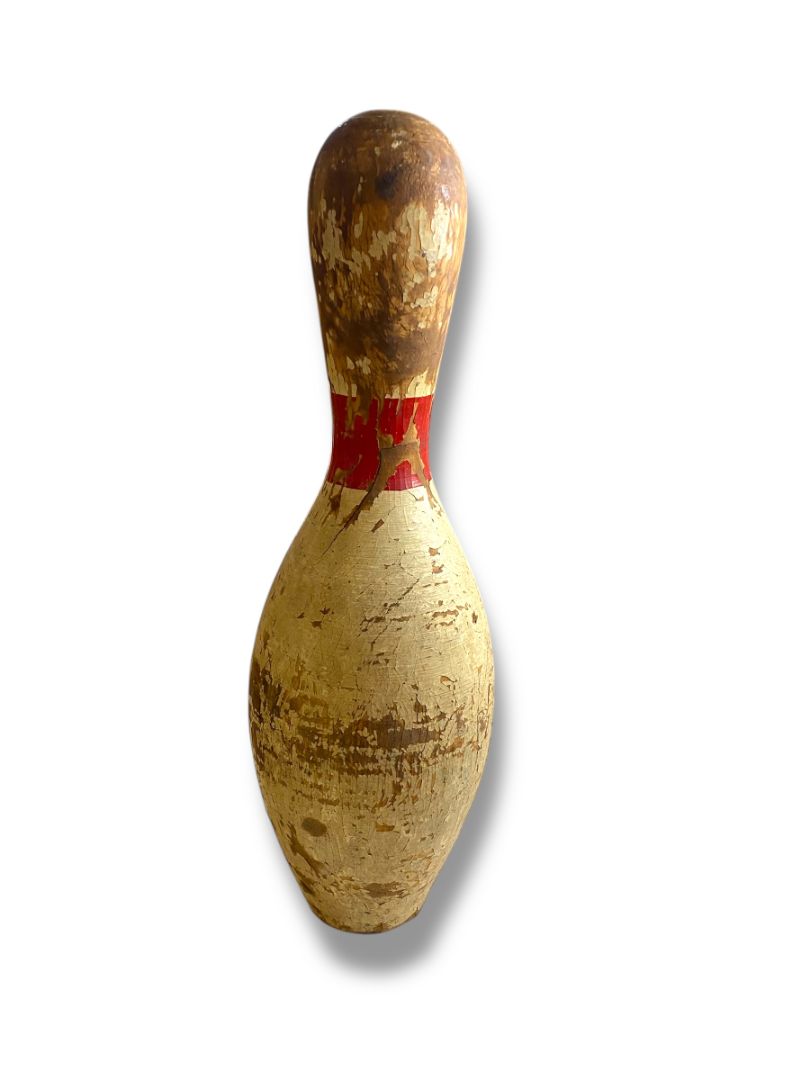 1950s Bowling Pin 15.5" Turned Wood Chippy Sports Room Decor