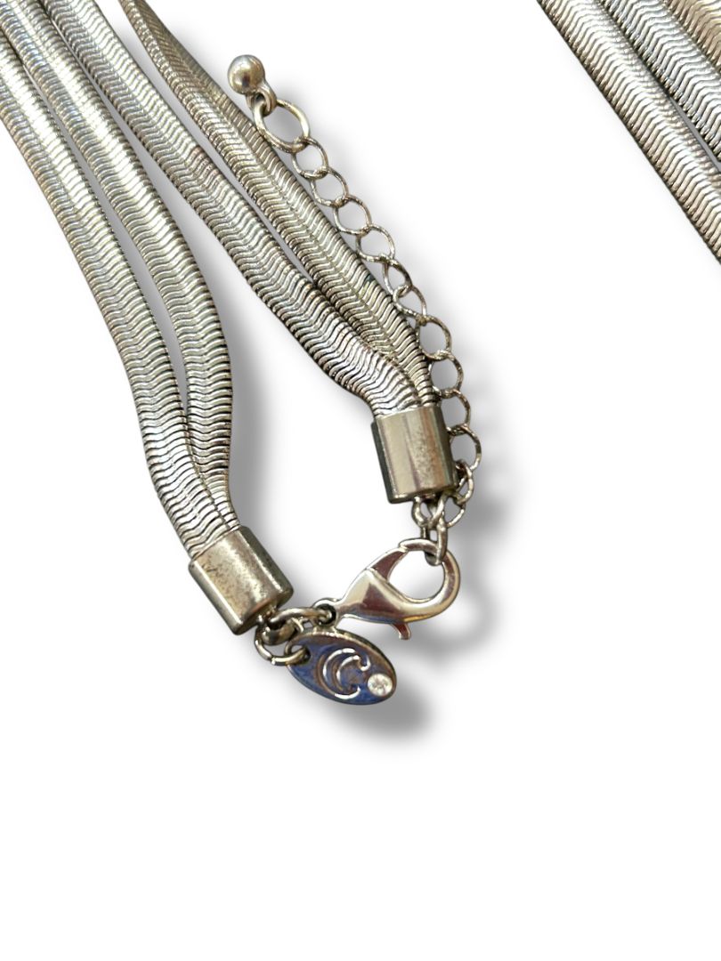 New Silvertone Snake Chain Adjustable Necklace Shiny 20" Drop