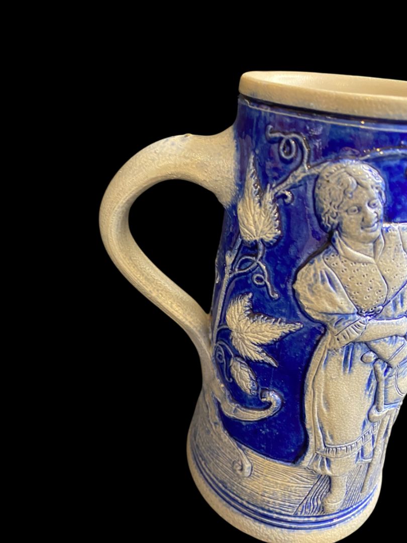 Vintage Germany Stoneware Stein Salt Glazed Mug Cobalt .5 Liter