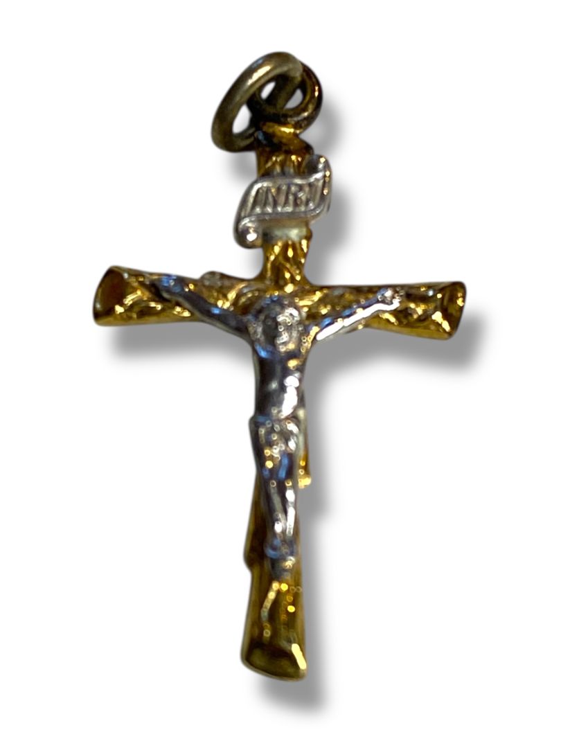 Small Vintage Sterling Silver Goldtone Cross Religious 1"