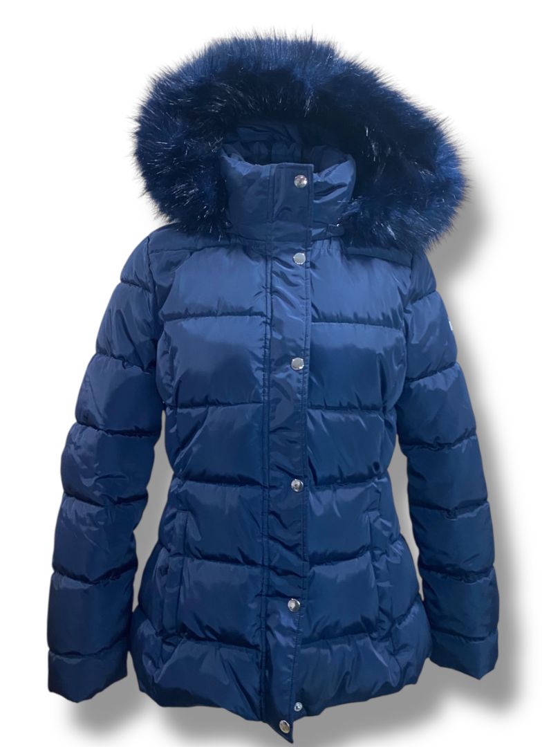 Small Tommy Hilfiger Womens Navy Blue Puffer Coat Removable Hood