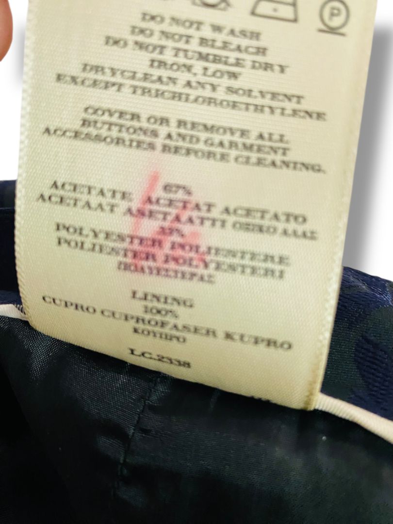 Size 8 Burberry New Navy Blue Floral Jacquard Satin Straight Skirt Knee Length