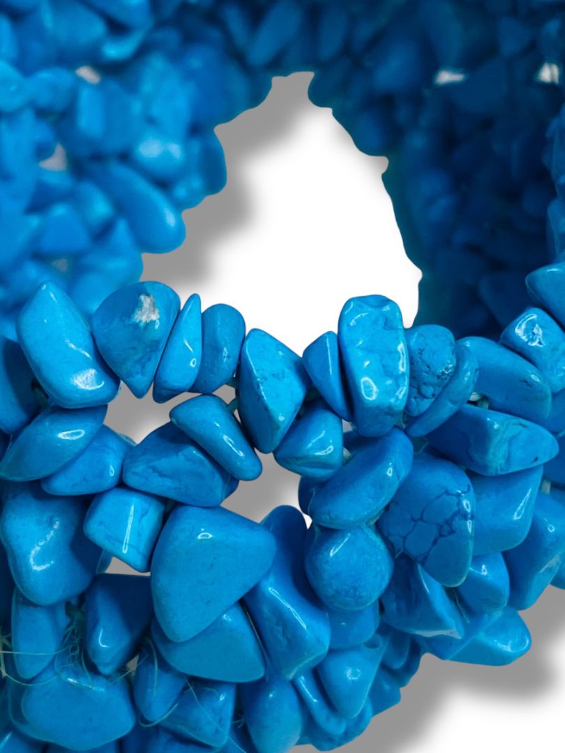 Turquoise Chip Bead Bracelet 1.25" Wide Cuff Stretch