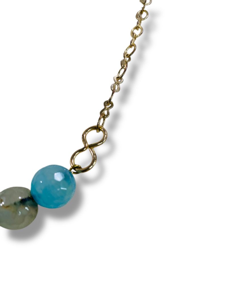 Goldtone Chain Blue Beaded Necklace 20"