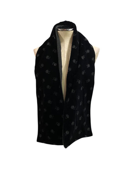 Vintage Talbots Black Velour Fleece Embroidered Scarf 56"l x 8"w