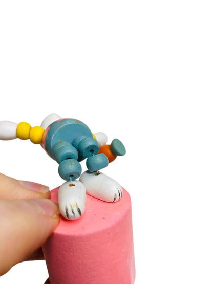 Wooden Push Puppet Collapsing Toy Easter Bunny Rabbit 4.5"