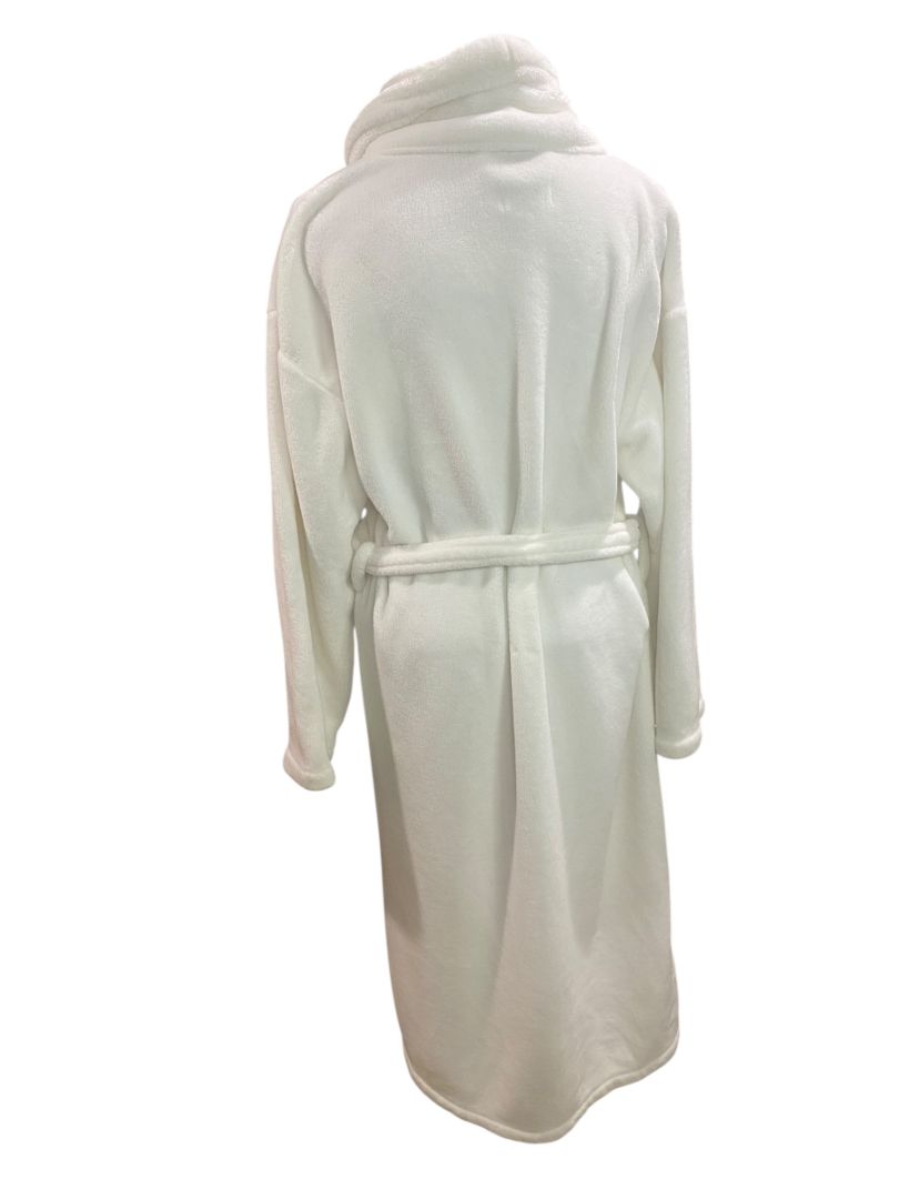 One Size White Belted Womens Robe Fleece Fluffy Pockets