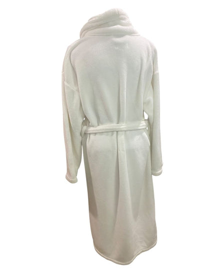 One Size White Belted Womens Robe Fleece Fluffy Pockets