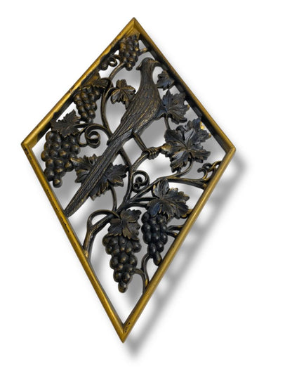1970s Burwood Homco Wall Plaque Bird Grapes Diamond 16.75"h x 10.25"