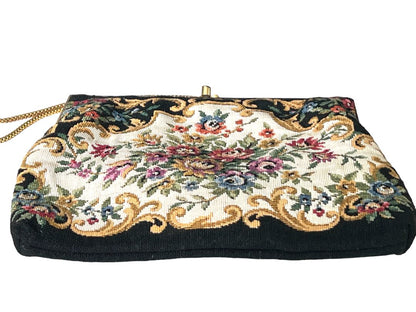 Walborg Floral Tapestry Embroidery Clutch With Chain KissLock Closure Vintage