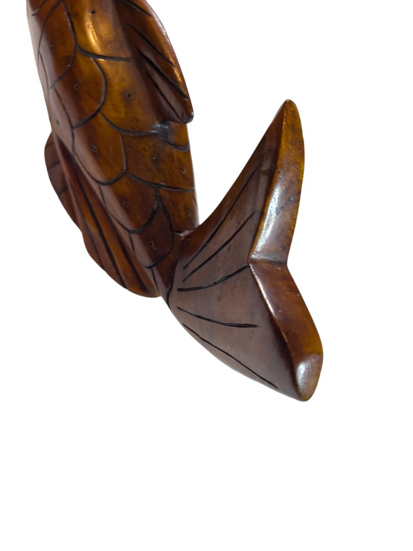 Haitain Mahogany Wood Carved Fish Statue Figurine Peek Brothers Imports, In