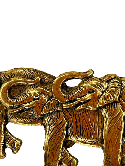 Three Goldtone Elephants Trunks Up Brooch Pin  2 5/8"