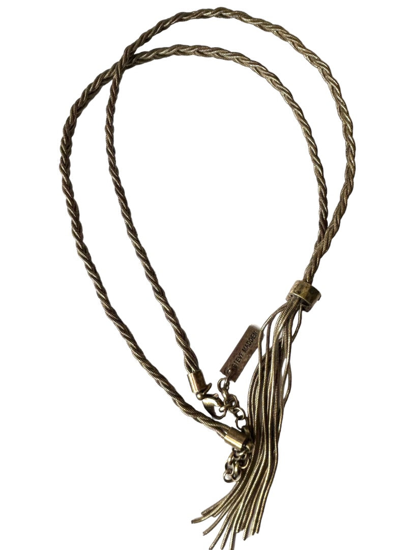 Steve Madden Antiqued Look Silvertone 26" Lariat Style Braided Chain