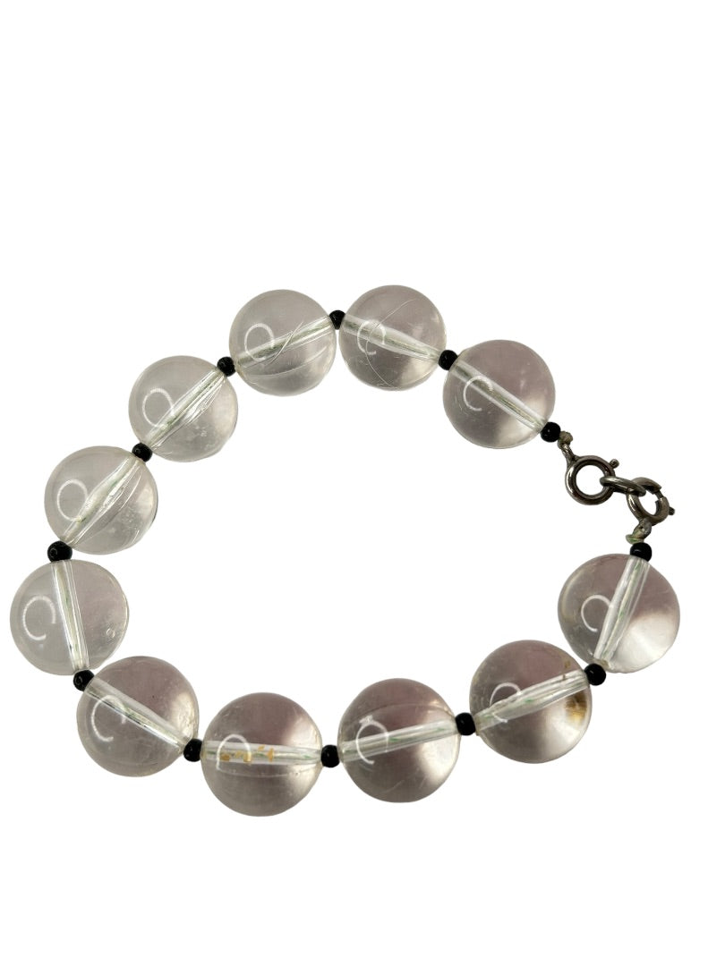 Vintage Clear Acrylic Beaded Statement Bracelet Black Spacers Retro 8.5"