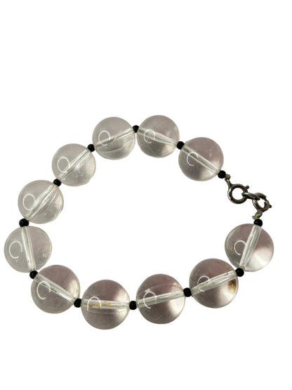 Vintage Clear Acrylic Beaded Statement Bracelet Black Spacers Retro 8.5"